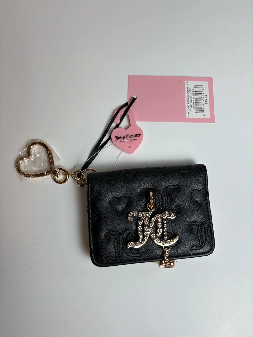✨Juicy Couture Black Quilted Card Holder Keychain with Crystal JC Logo